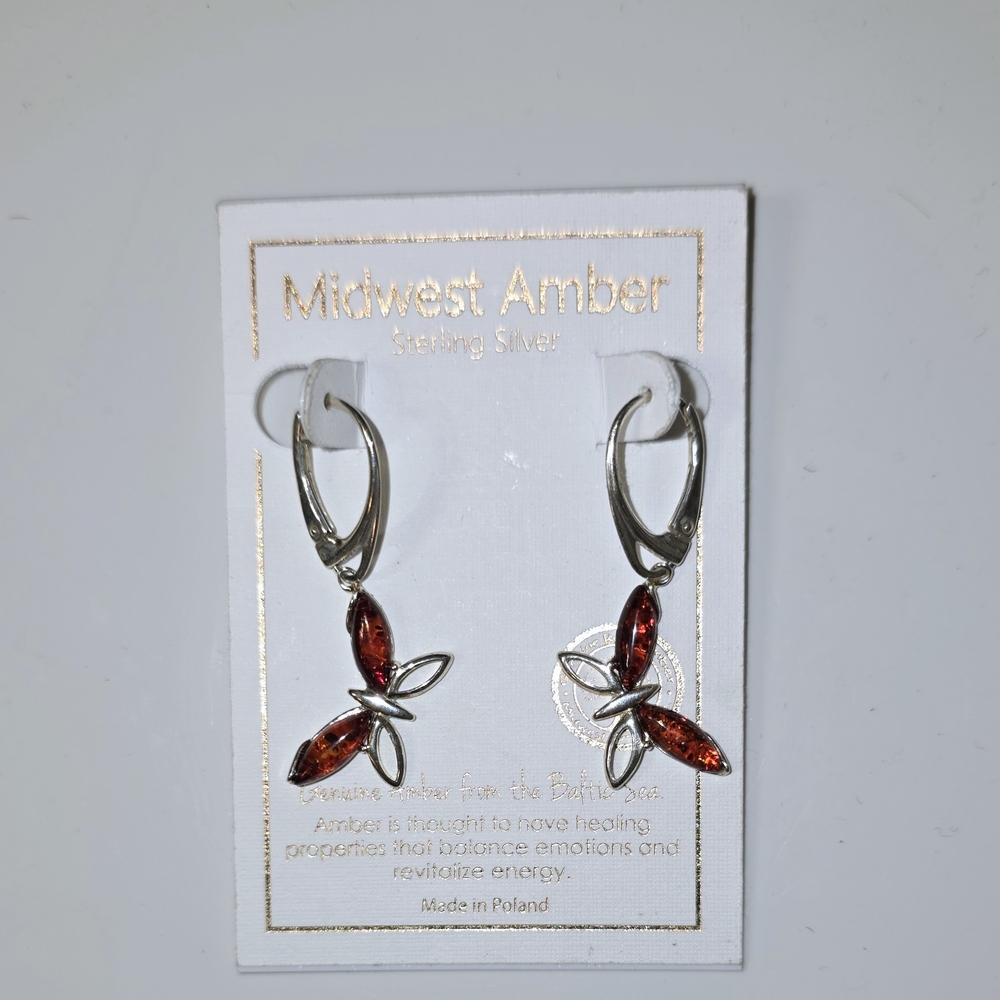 Midwest Amber Sterling Silver Earrings with Red Accents